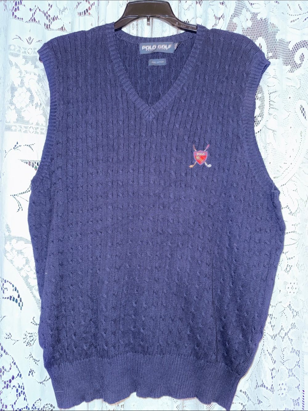 Polo by Ralph Lauren Navy Cable-Knit V-Neck Sweater Vest